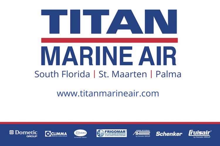 Titan Marine Air logo with office locations in South Florida, St. Maarten and Palma